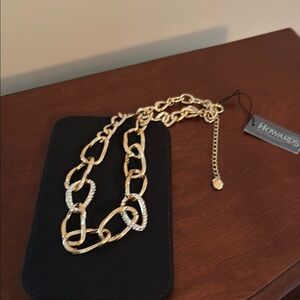 Gold Chain Necklace with Crystal Accents